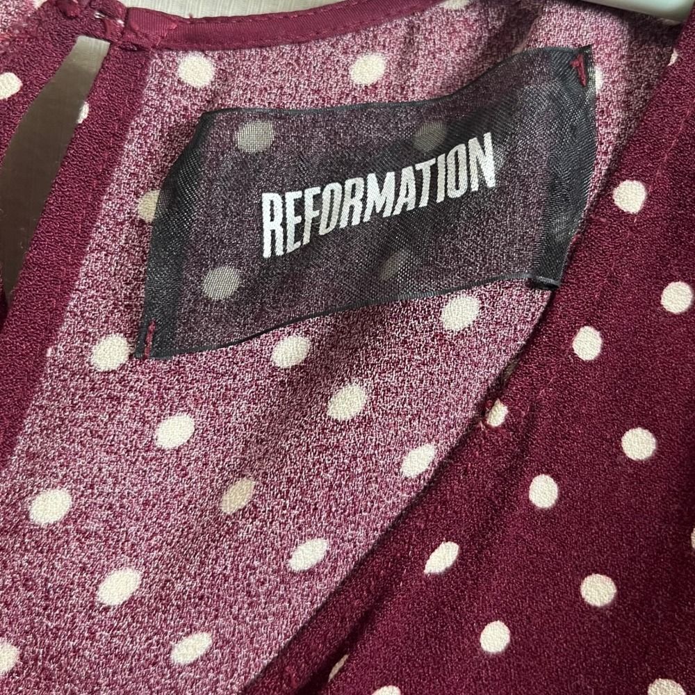 Reformation Irene Women's Size 8 Polka Dot Dress Tie Front Short Sleeve Back Zip - Picture 7 of 9